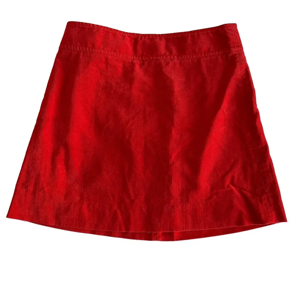 J.Crew Red Corduroy A-Line Mini Skirt 6 Cotton Zip Front Dark Academia Fall